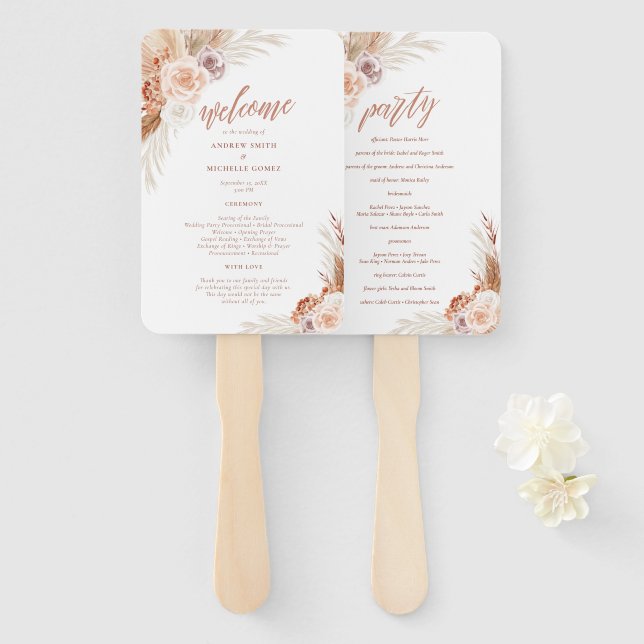 Éventail Pampas Rose Muted Pampas Terracotta Palm Wedding P (Devant et derrière)