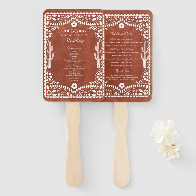 Éventail Papel Picado Boda Mexican Terracotta Wedding  (Devant et derrière)