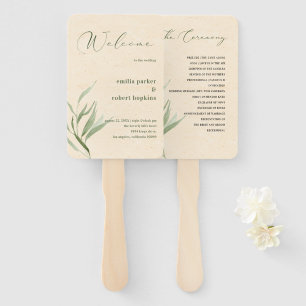 Éventail Papier d'artisanat beige en feuillage vert poussié