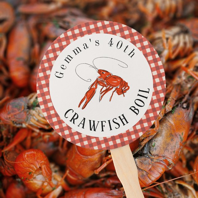 Éventail Papier de fête de mer Ébullition d'écrevisses à ca (Red Gingham Crawfish Boil Seafood Party Paper Hand Fan)