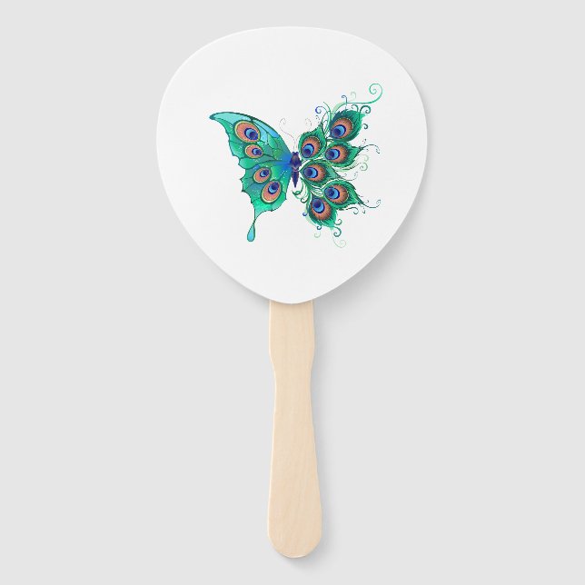 Éventail Papillon aux plumes de paon vert (Devant)