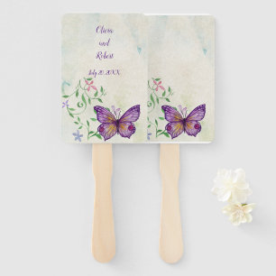 Éventail Papillon violet à aquarelle personnalisé