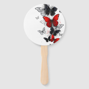 Éventail Papillons noirs et rouges volants