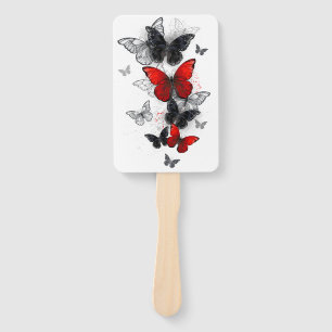 Éventail Papillons noirs et rouges volants