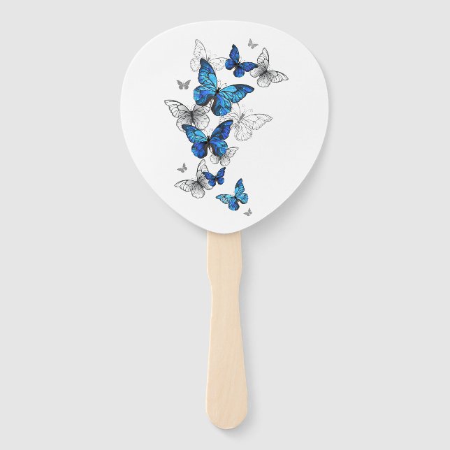 Éventail Papillons volants bleus Morpho (Devant)