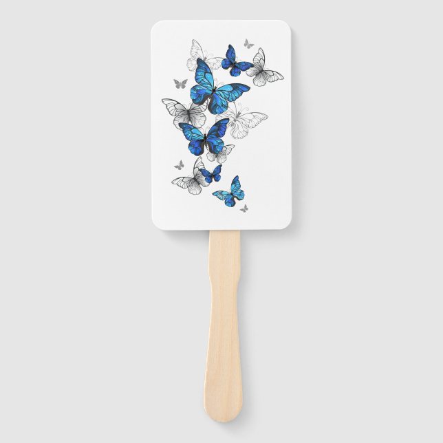 Éventail Papillons volants bleus Morpho (Devant)
