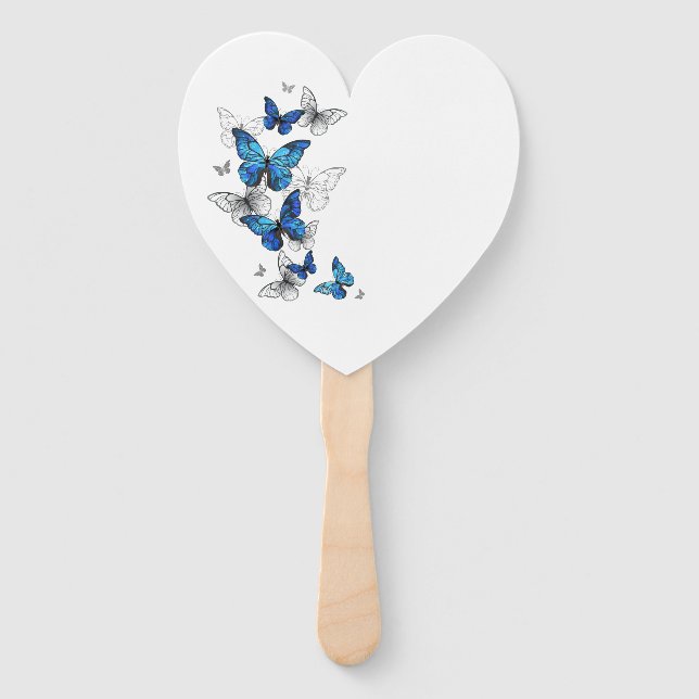 Éventail Papillons volants bleus Morpho (Devant)