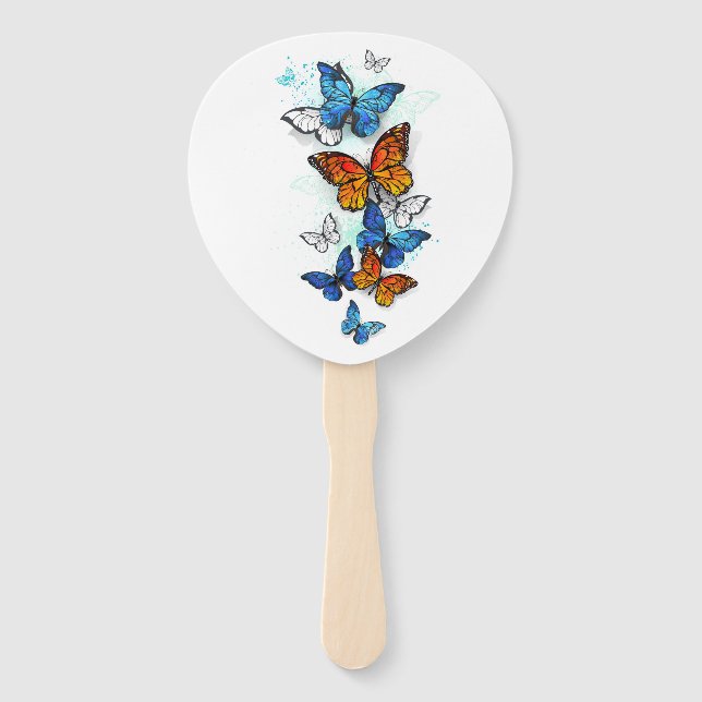Éventail Papillons volants Morpho et Monarch (Devant)