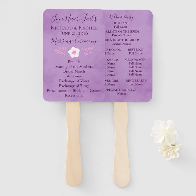 Éventail Parchemin pourpre blanc floral (Devant et derrière)