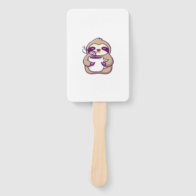 Éventail Paresseux Chibi Mignon avec Tasse à Café � Mignon  (Devant)