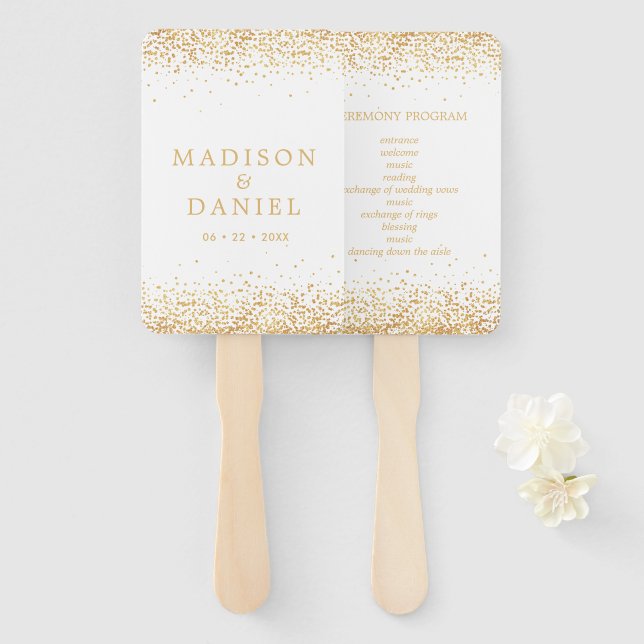Éventail Parties scintillant d'or Confetti Mariage programm (Devant et derrière)