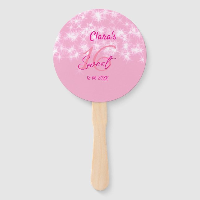 Éventail Pastel bébé rose doux 16 anniversaire ajouter nom  (Devant)