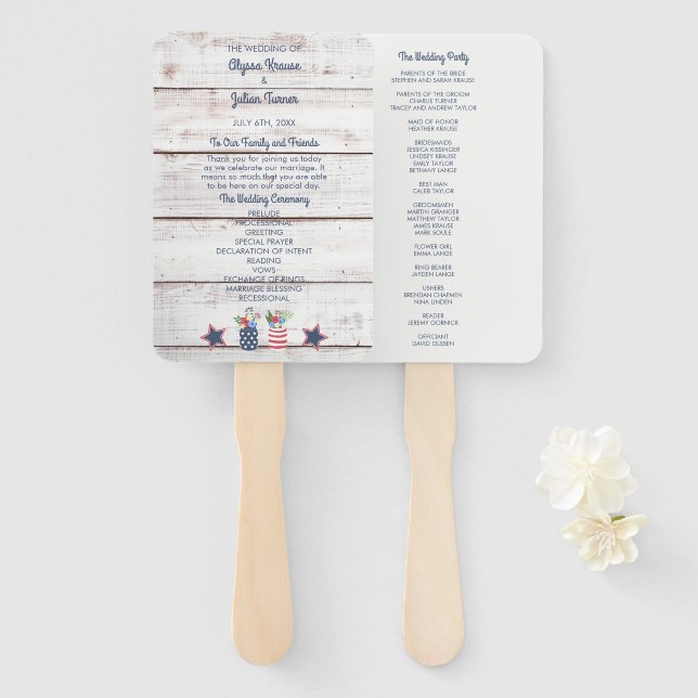 Éventail Patriotic Love Quart Juillet Mariage Ceremony Pro (Devant et derrière)