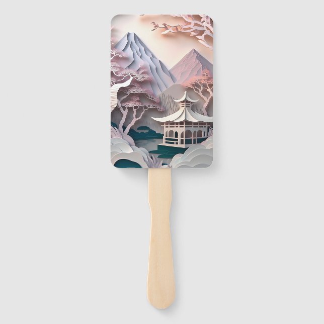 Éventail Pavillon de découpe de papier Paysage Ensemble de  (Dos)