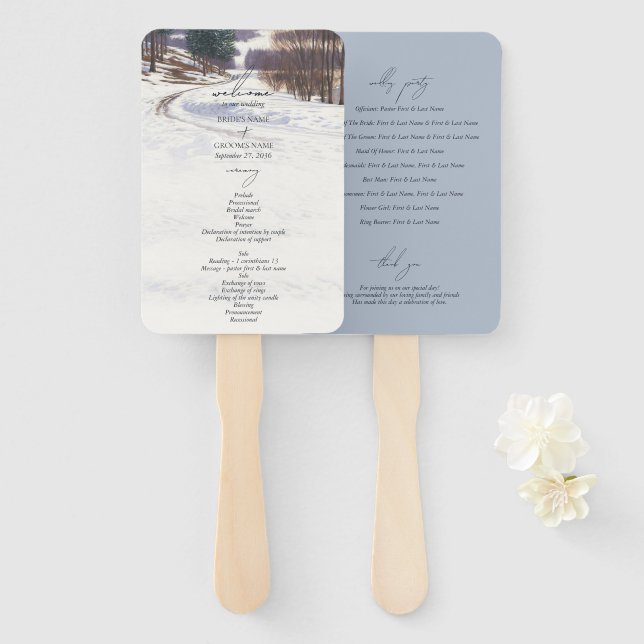 Éventail Paysage de neige hivernal à l'aquarelle pour maria (Devant et derrière)