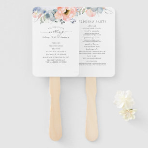 Éventail Peach Floral Dusty Blue Wedding Program