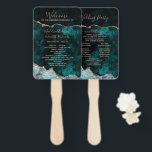 Éventail Peacock Green Rose Gold Mariage programme de cérém<br><div class="desc">Rich Peacock Turquoise Green & Elegant Rose Gold Faux Foil Aquarelle Marbre Agate Gilded Geode Design,  avec polices modernes et de script. Ventilateurs du programme de cérémonie Mariage tendance et chic ! ~ Regardez ma boutique pour voir l'ensemble de la suite mariage pour ce design!</div>