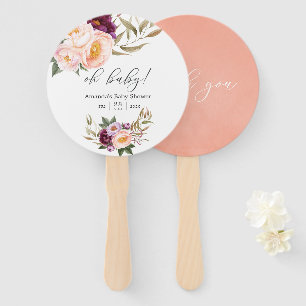 Éventail Pêche et Baby shower Floral Bourgogne