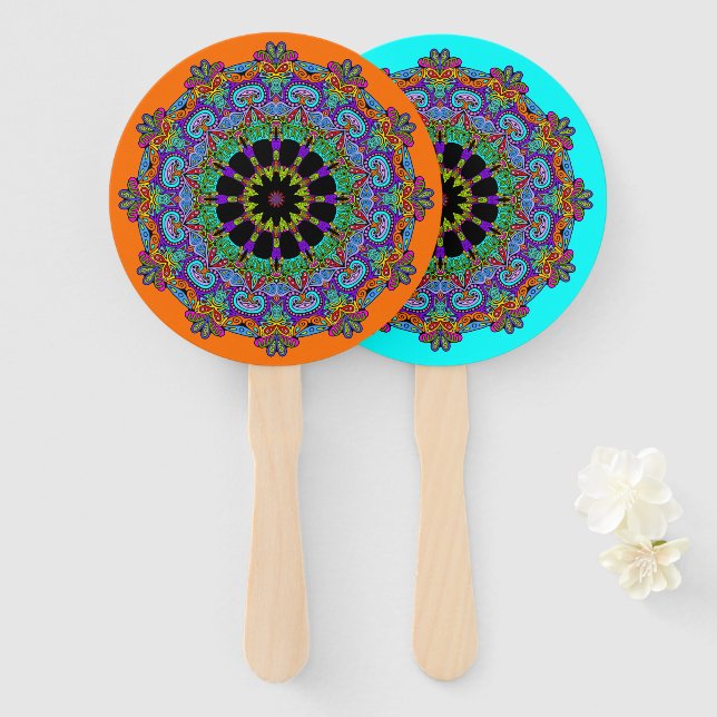 Éventail Peinture à la main Mandala Horloge Face 24 (Devant et derrière)