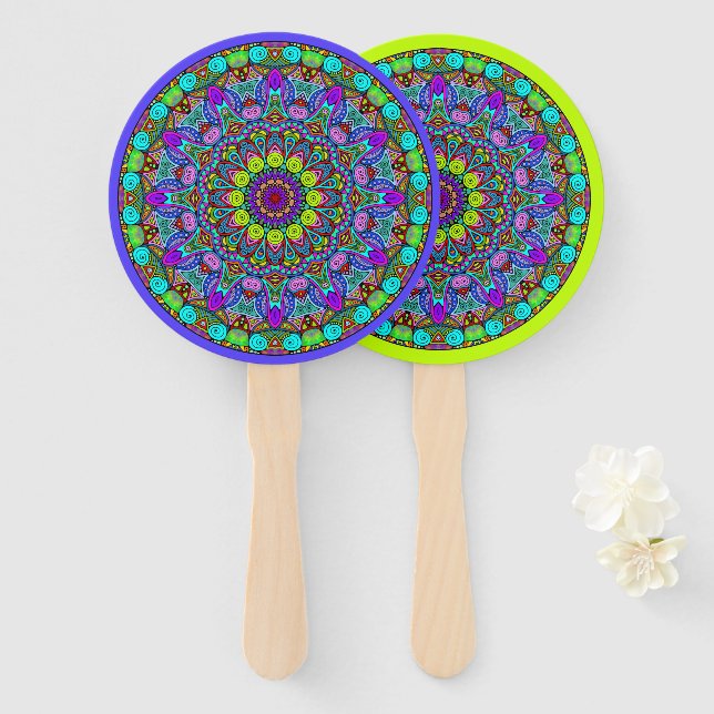 Éventail Peinture à la main Mandala Horloge Face 4 (Devant et derrière)