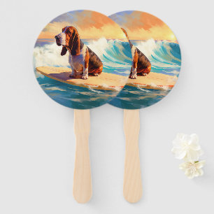 Éventail Peinture de Basset Hound faisant du Surf sur la Pl