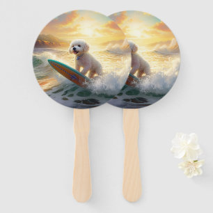 Éventail Peinture de surf de plage de Bichon Frise