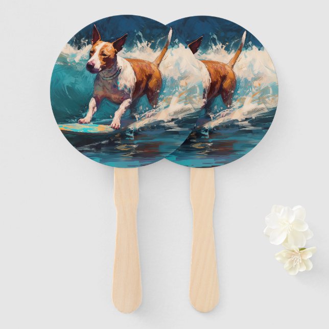 Éventail Peinture de surf de plage de Bull Terrier (Devant et derrière)