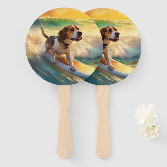Éventail Peinture de surf sur la plage de Beagle (Devant et derrière)