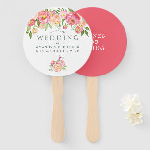 Éventail Peonies d'aquarelle de printemps Mariage Merci