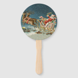 Éventail Père Noël Noël Traîneau Antique Renne