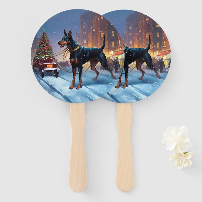Éventail Période de fêtes de Noël Doberman (Devant et derrière)