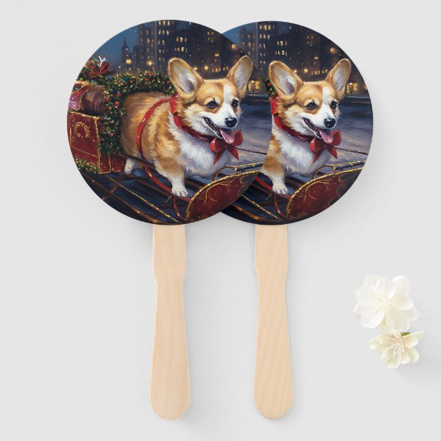 Éventail Période festive de Noël Corgi (Devant et derrière)