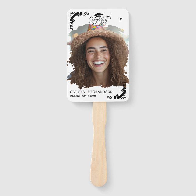 Éventail Personalized Graduation Elegant Script Stars & Cap (Devant)