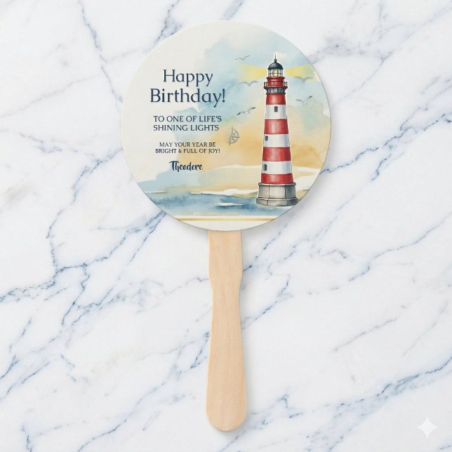 Éventail Phare Anniversaire Lumière Brillante (Keep your cool with a coastal birthday breeze.)