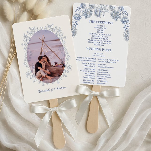 Éventail Photo Blue Chinoiserie Floral Botanal Mariage (Créateur téléchargé)