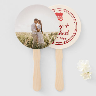 Éventail Photo de couple mariage chinois logo double bonheu