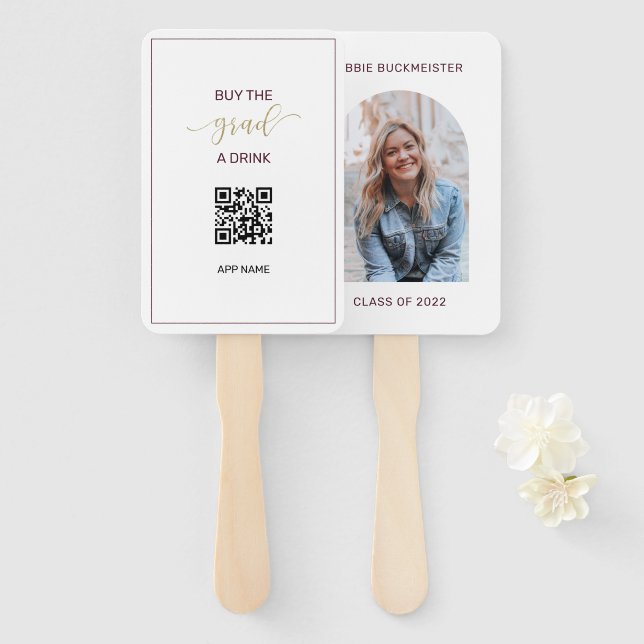 Éventail Photo Graduation Acheter le Grad a Drink QR Code (Devant et derrière)