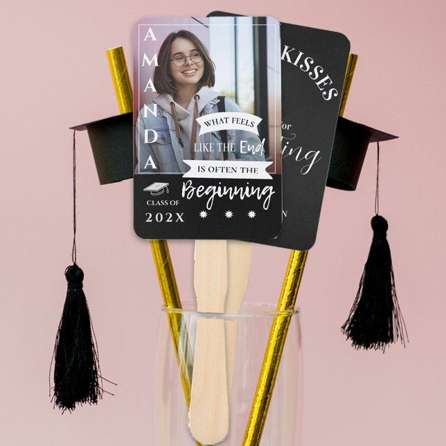 Éventail Photo Noir Blanc Citation Classe Diplômé Merci (Black White Photo Quote Class Graduation Thank You Hand Fan)