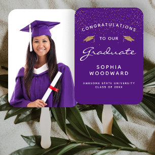 Éventail Photo personnalisée Purple White Gold graduation