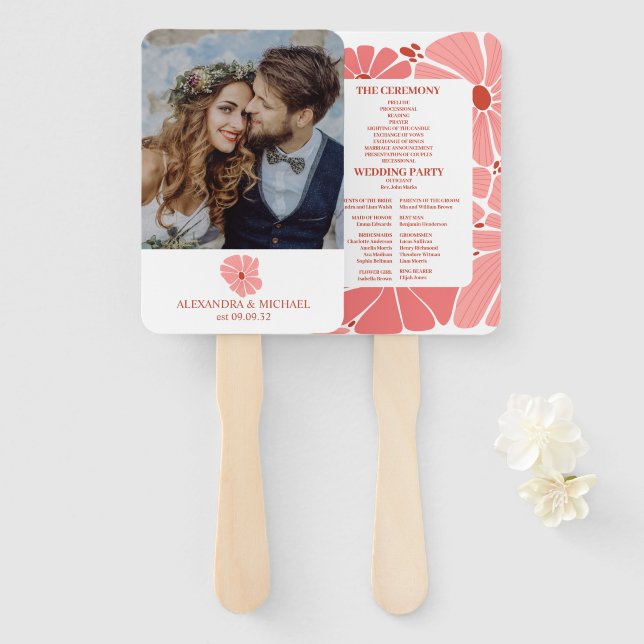 Éventail Photo Super moderne rose marguerite mariage (Devant et derrière)