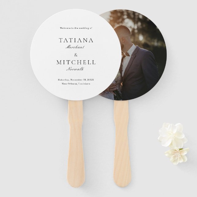 Éventail Photographie noir et blanc classique Mariage éléga (Devant et derrière)