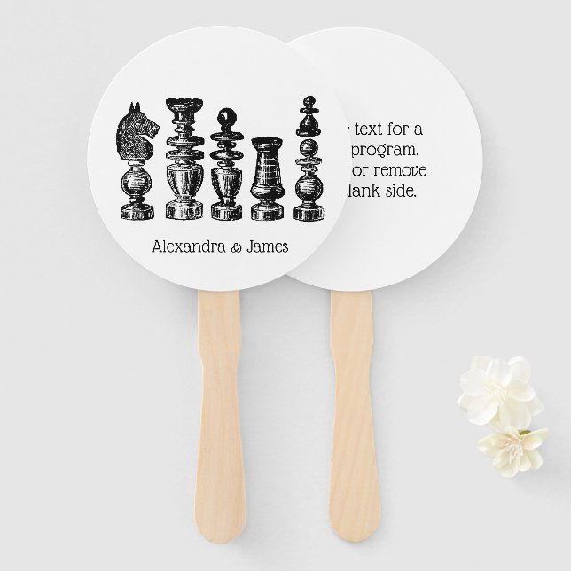 Éventail Pièces de jeu d'échecs Art vintage (Devant et derrière)