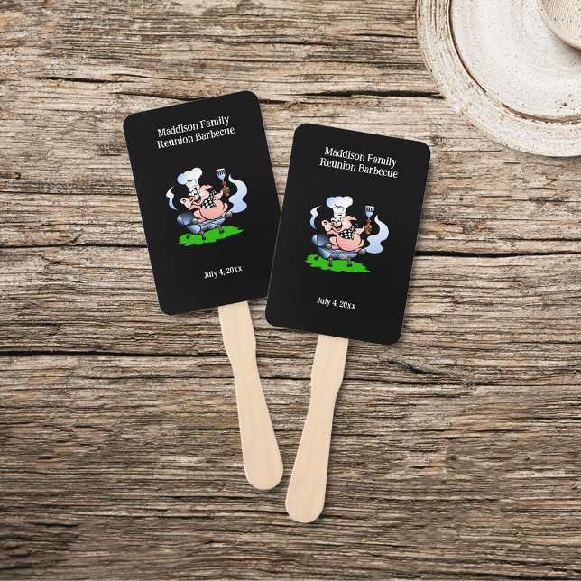 Éventail Pig Mascot Famille Réunion Barbecue Personnalisé (Créateur téléchargé)