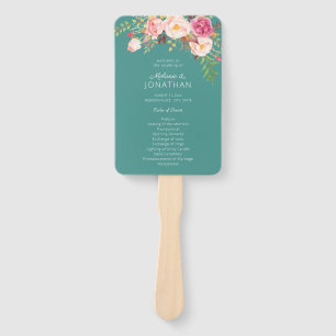 Éventail Pink Blush Bloom Floral Wedding Programme Turquois