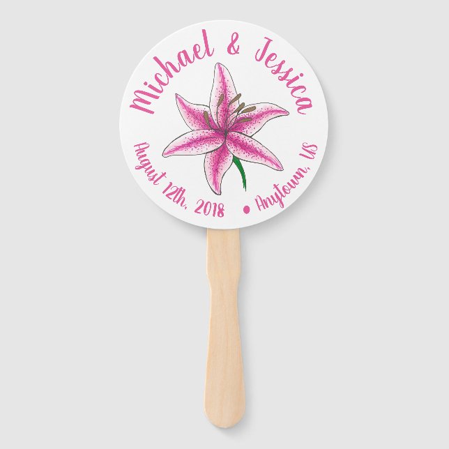 Éventail Pink Lily Flower Garden Programme de mariage (Devant)