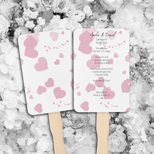 Éventail Pink Love Heart Mariage Ceremony Programme (Créateur téléchargé)