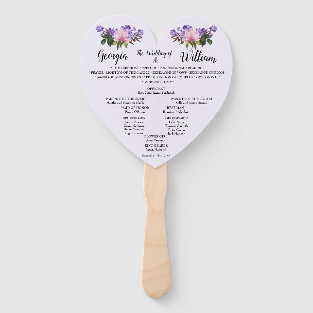 Éventail Pink Magnolia Lavender Floral Mariage Menu Ventila (Devant)