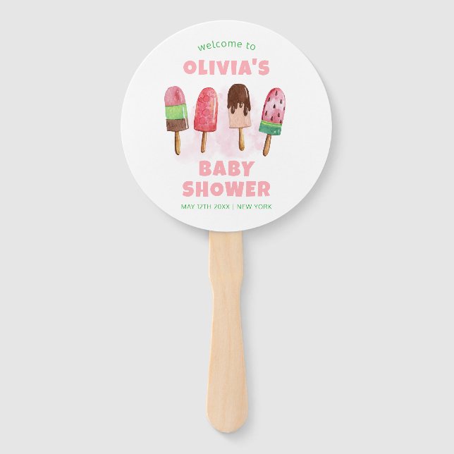 Éventail Pink Sweet Glace Popcicle Baby shower Bienvenue (Devant)