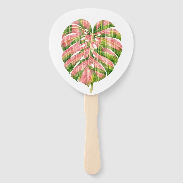 Éventail Pink Tartan Scottish Monstera Watercolour Botanic (Devant)