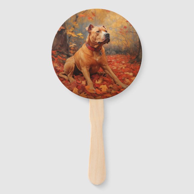 Éventail Pitbull à l'automne Feuilles automne Inspiration (Devant)